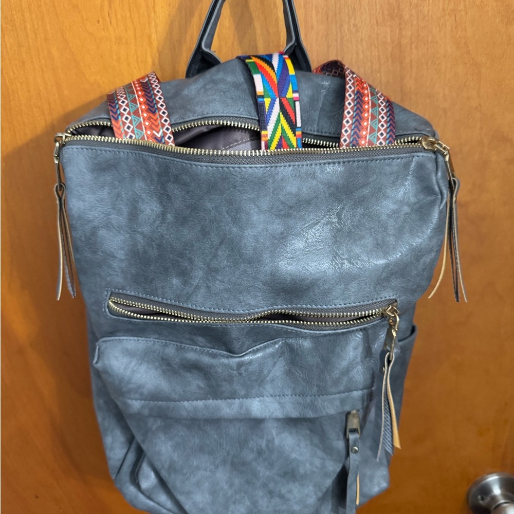 Gray Women's Backpack with Colorful Straps